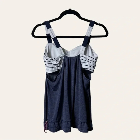 0410W. LULULEMON RUN: BACK ON TRACK TANK NAVY BLUE WITH STRIPES - Picture 5 of 10
